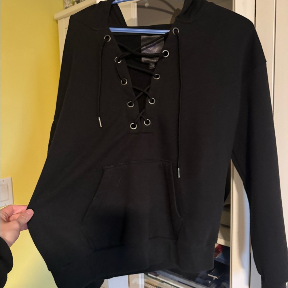 Black Lace-Up Hoodie